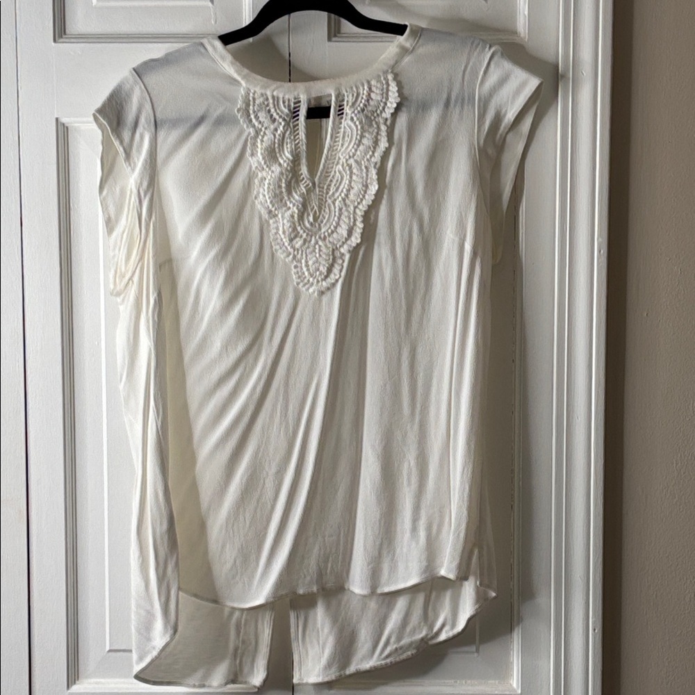 Women's Cream Crochet-Trim Cap Sleeve Tunic